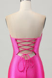 Sparkly Fuchsia Sweetheart Short Bodycon Cocktail Dress with Beading