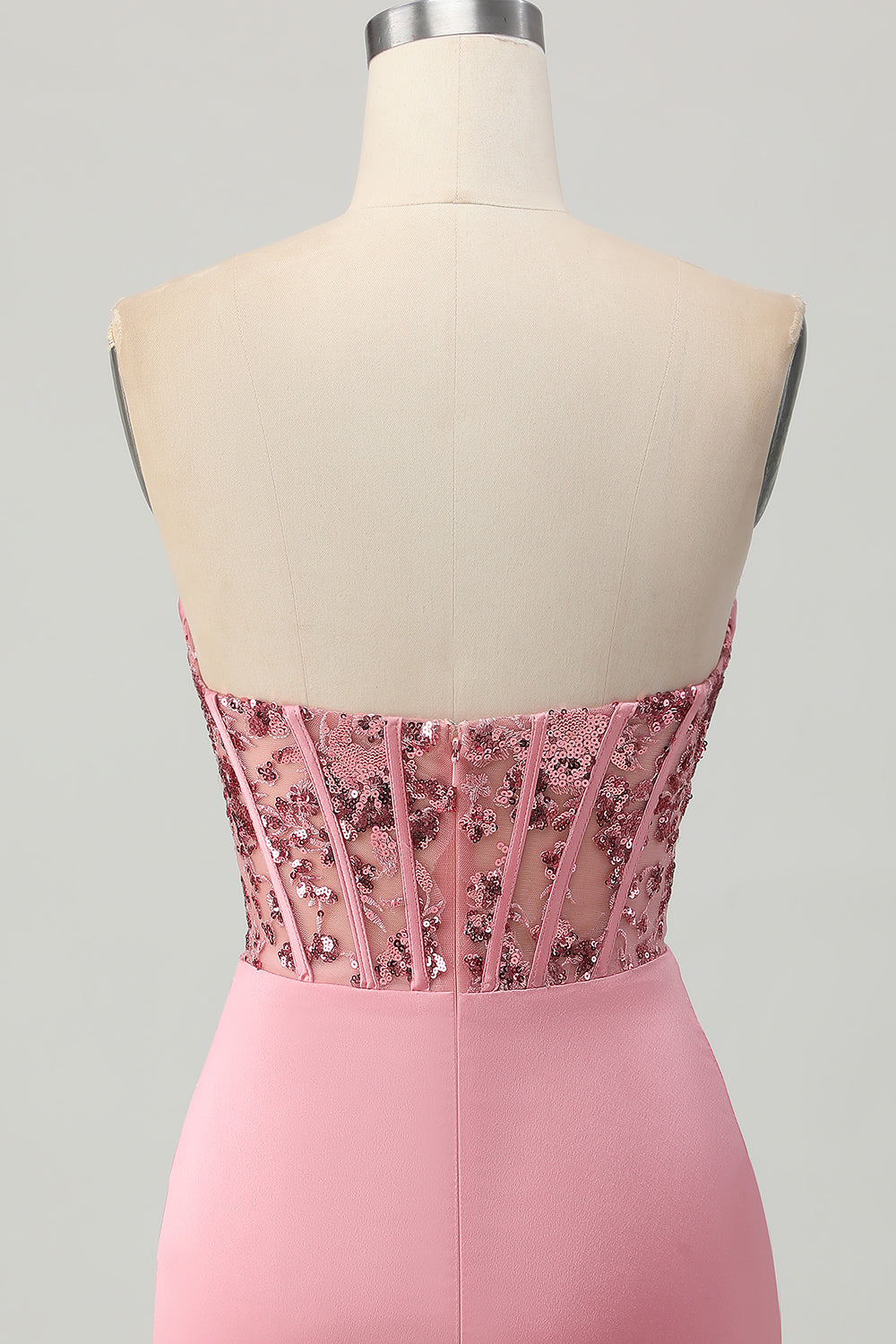 Sparkly Blush Bodycon Ruched Strapless Short Corset Cocktail Dress with Sequins