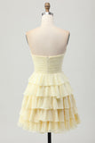 Yellow Sweetheart A Line Tiered Short Cocktail Dress with Bow