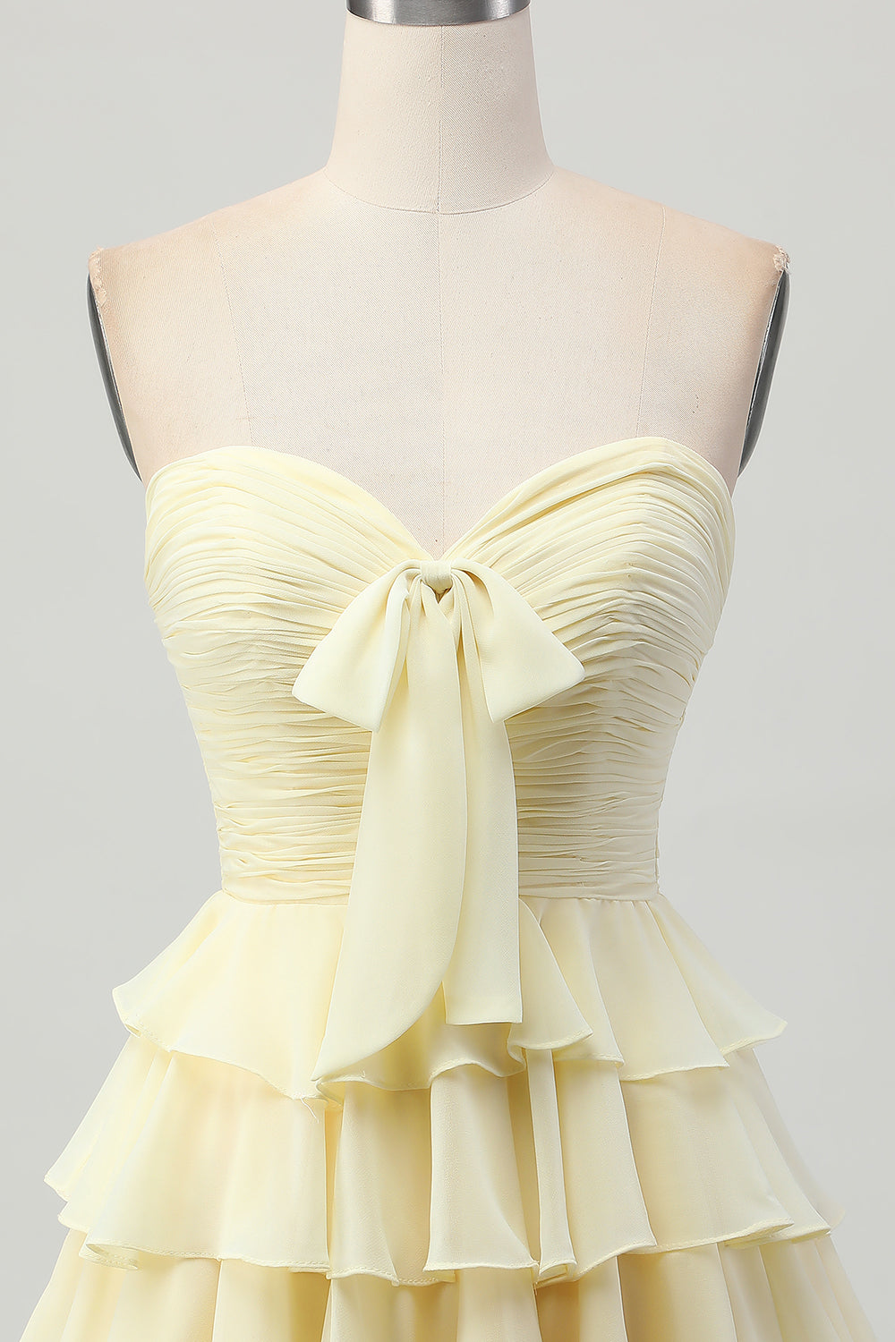 Yellow Sweetheart A Line Tiered Short Cocktail Dress with Bow