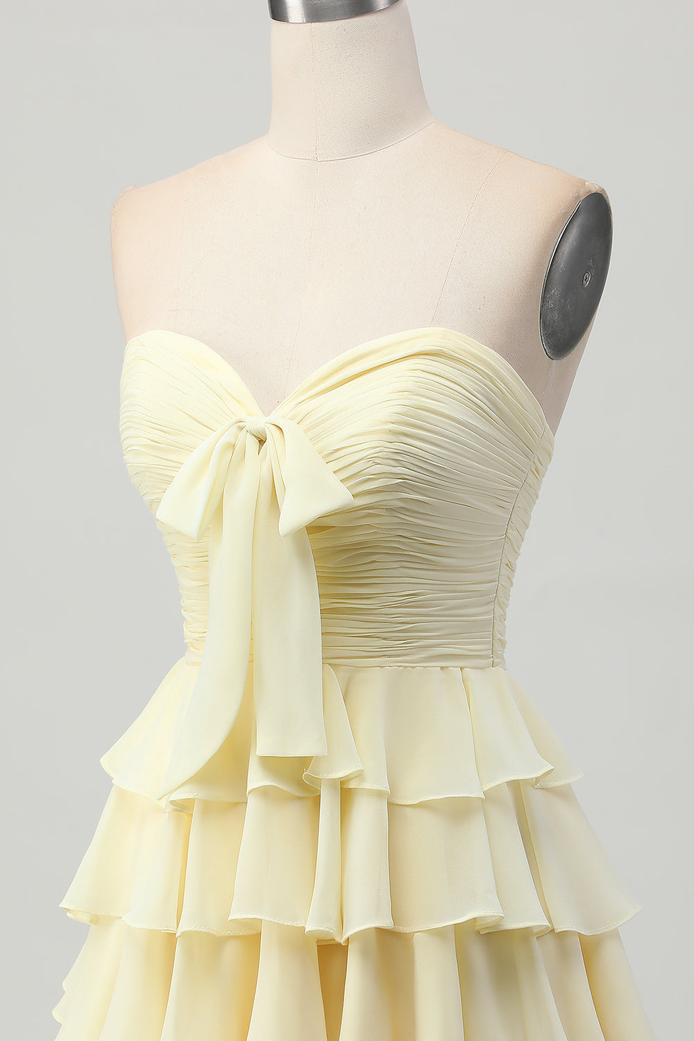Yellow Sweetheart A Line Tiered Short Cocktail Dress with Bow