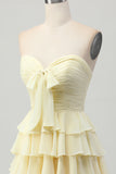 Yellow Sweetheart A Line Tiered Short Cocktail Dress with Bow