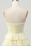 Yellow Sweetheart A Line Tiered Short Cocktail Dress with Bow