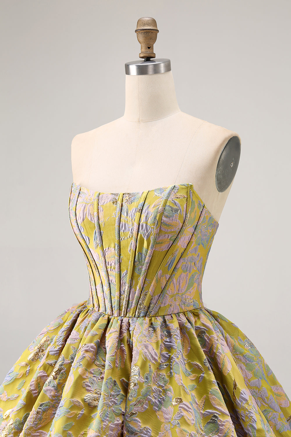 Purple Strapless Brocade A-Line Corset Mini Homecoming Dress with Bubble-Hem