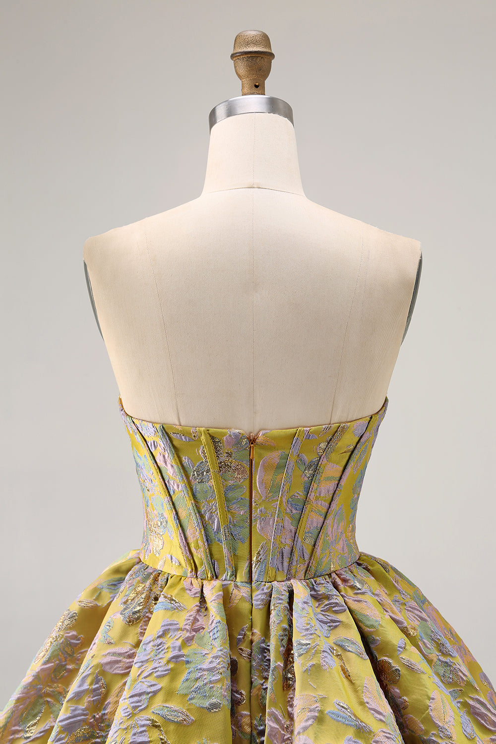 Yellow Strapless Fit and Flare Brocade A-Line Short Homecoming Dress