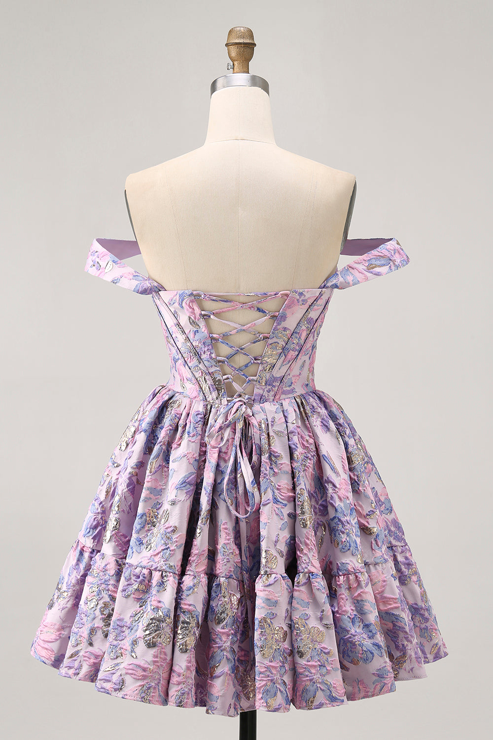 Dark Green Brocade Floral A Line Off The Shoulder Printed Cocktail Dress