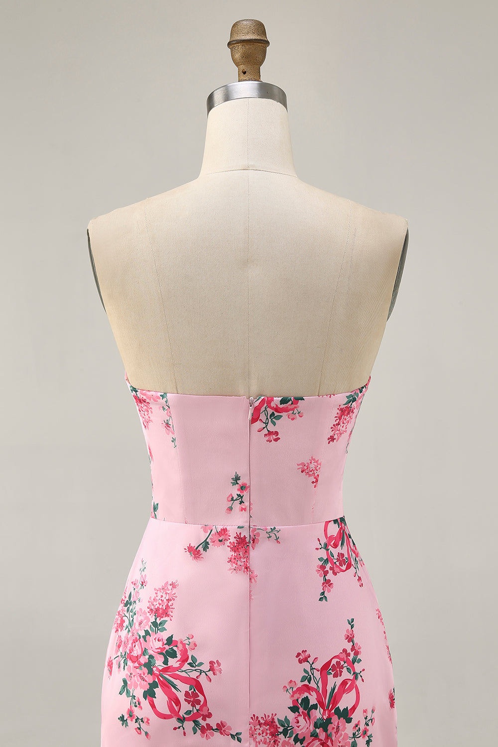 Pink Floral Bodycon Strapless Printed Short Homecoming Dress with Ruffles