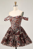 Khaki Leopard Off the Shoulder Corset A Line Mini Homecoming Dress