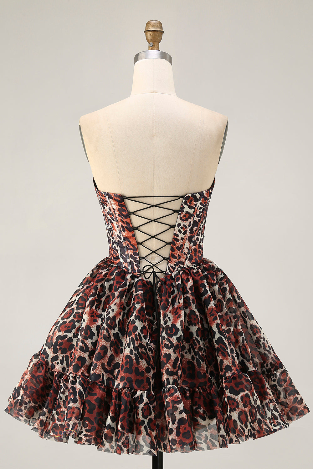 Khaki Leopard Off the Shoulder Corset A Line Mini Homecoming Dress