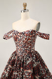 Khaki Leopard Off the Shoulder Corset A Line Mini Homecoming Dress