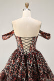 Khaki Leopard Off the Shoulder Corset A Line Mini Homecoming Dress