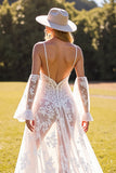 White A Line Corset Lace Sweep Train Boho Wedding Dress