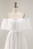 White Off the Shoulder Ruffle Chiffon A Line Wedding Dress