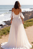 A Line White Chiffon Sweep Train Boho Wedding Dress