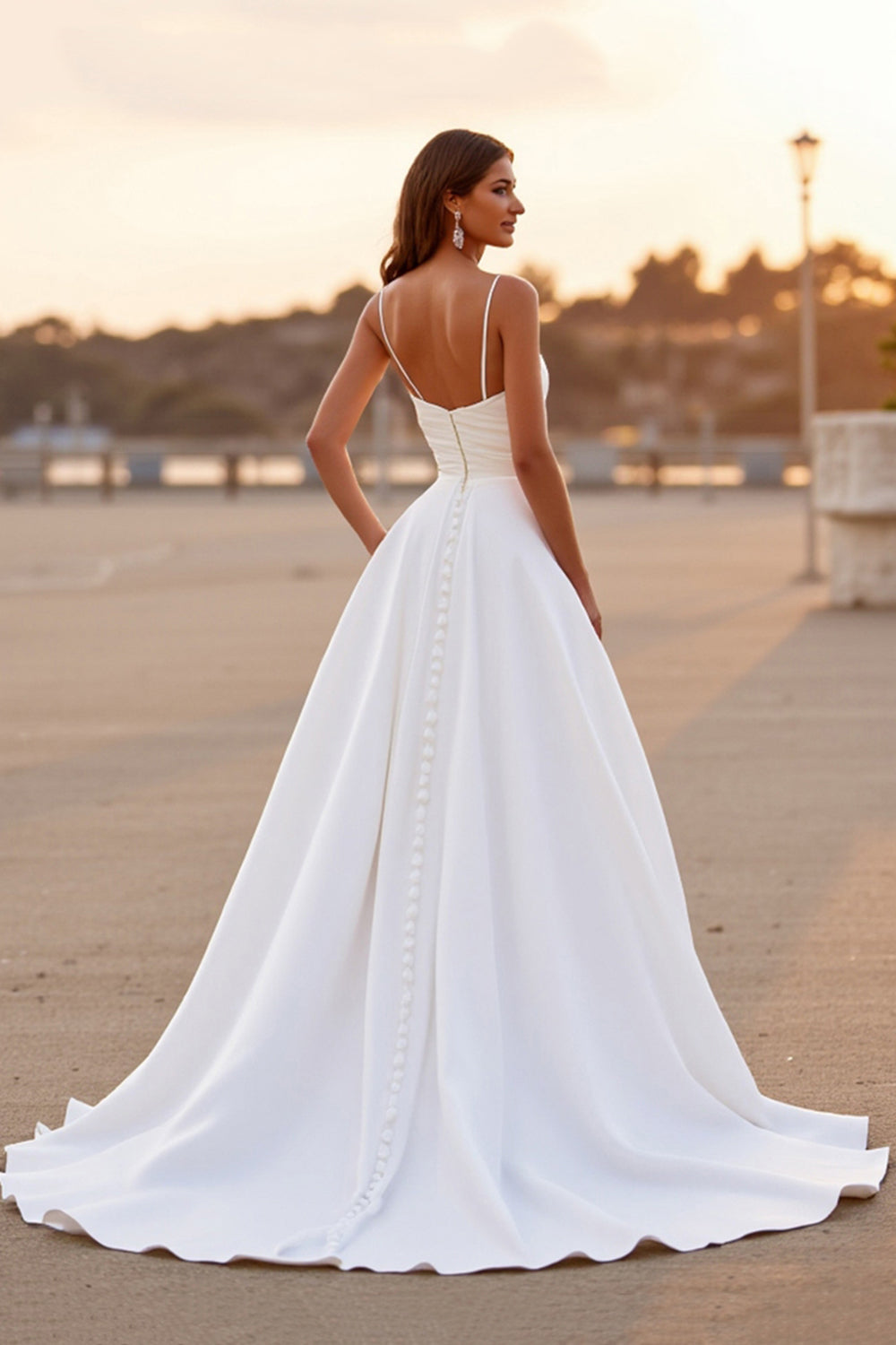 White Satin Ruched Mermaid High-Low Wedding Dress