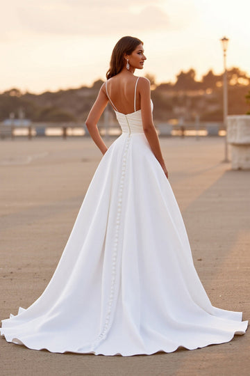 White Satin Ruched Mermaid High-Low Wedding Dress