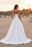 White Satin Ruched Mermaid High-Low Wedding Dress
