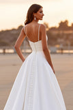 White Satin Ruched Mermaid High-Low Wedding Dress