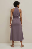 Purple Sheath Satin Halter Neck Long Work Dress