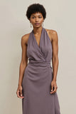 Purple Sheath Satin Halter Neck Long Work Dress