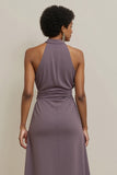 Purple Sheath Satin Halter Neck Long Work Dress