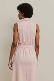 Pink Satin Shawl Lapel Sheath Long Work Dress with Bow