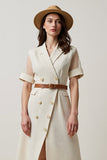 Apricot Notched Lapel A Line Midi Work Dress with Belt