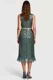 Sparkly Grey Green Notched Lapel Sequins Midi Formal Dress