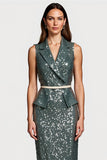 Sparkly Grey Green Notched Lapel Sequins Midi Formal Dress