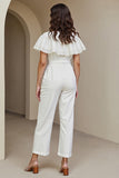 White Long Round Neck Women Jumpsuits with Lace