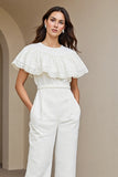 White Long Round Neck Women Jumpsuits with Lace