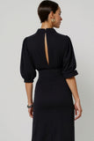 Black Sheath Half Sleeves Maxi Formal Dress with Keyhole