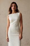 Ivory Boat Neck Sheath Long Work Dress