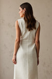 Ivory Boat Neck Sheath Long Work Dress