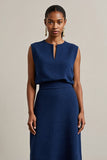 Navy Round Neck Sheath Maxi Work Dress