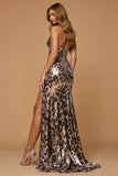 Golden Leopard Metallic Mermaid Halter Holiday Dress