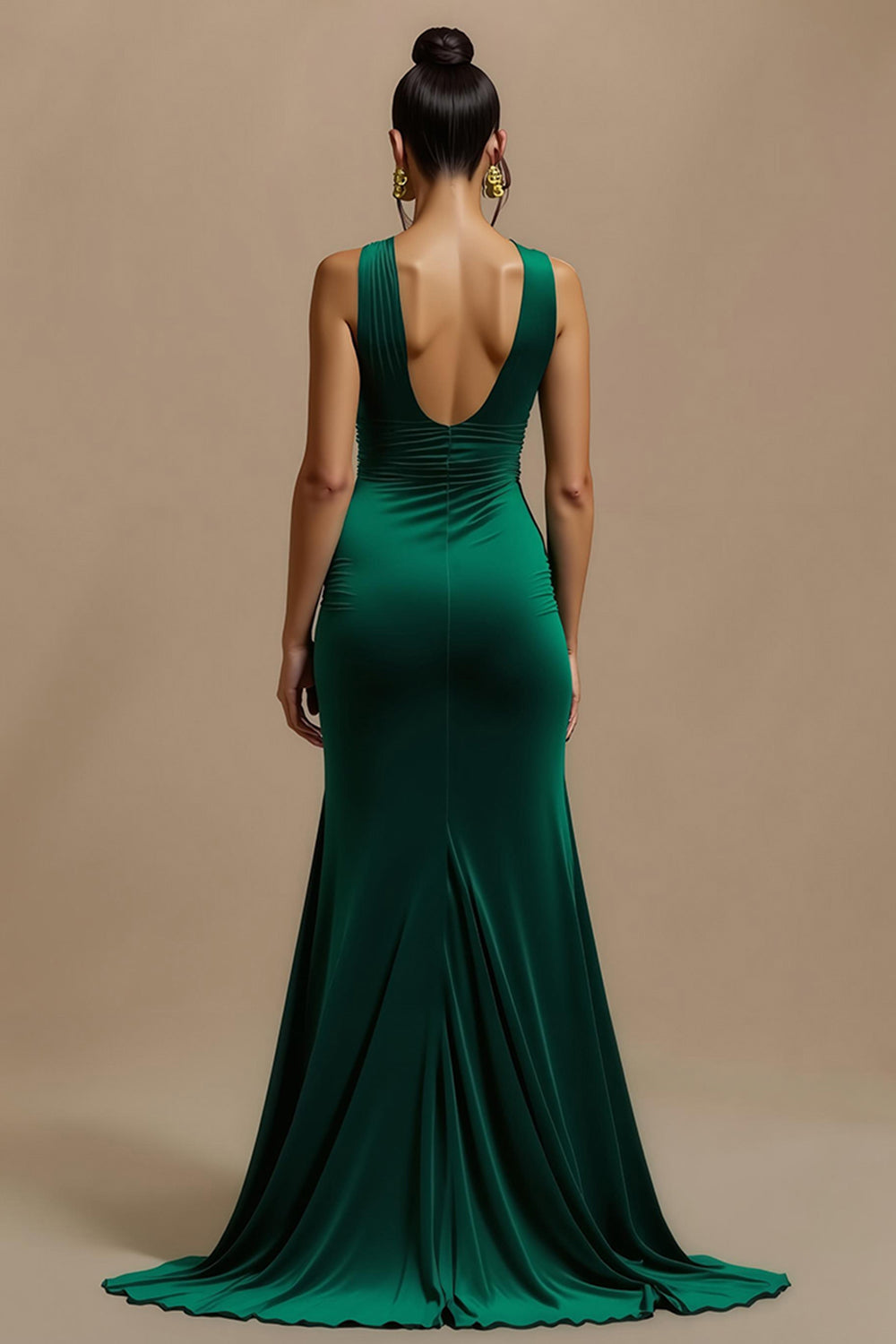Dark Green V Neck Sheath Long Formal  Dress With Slit