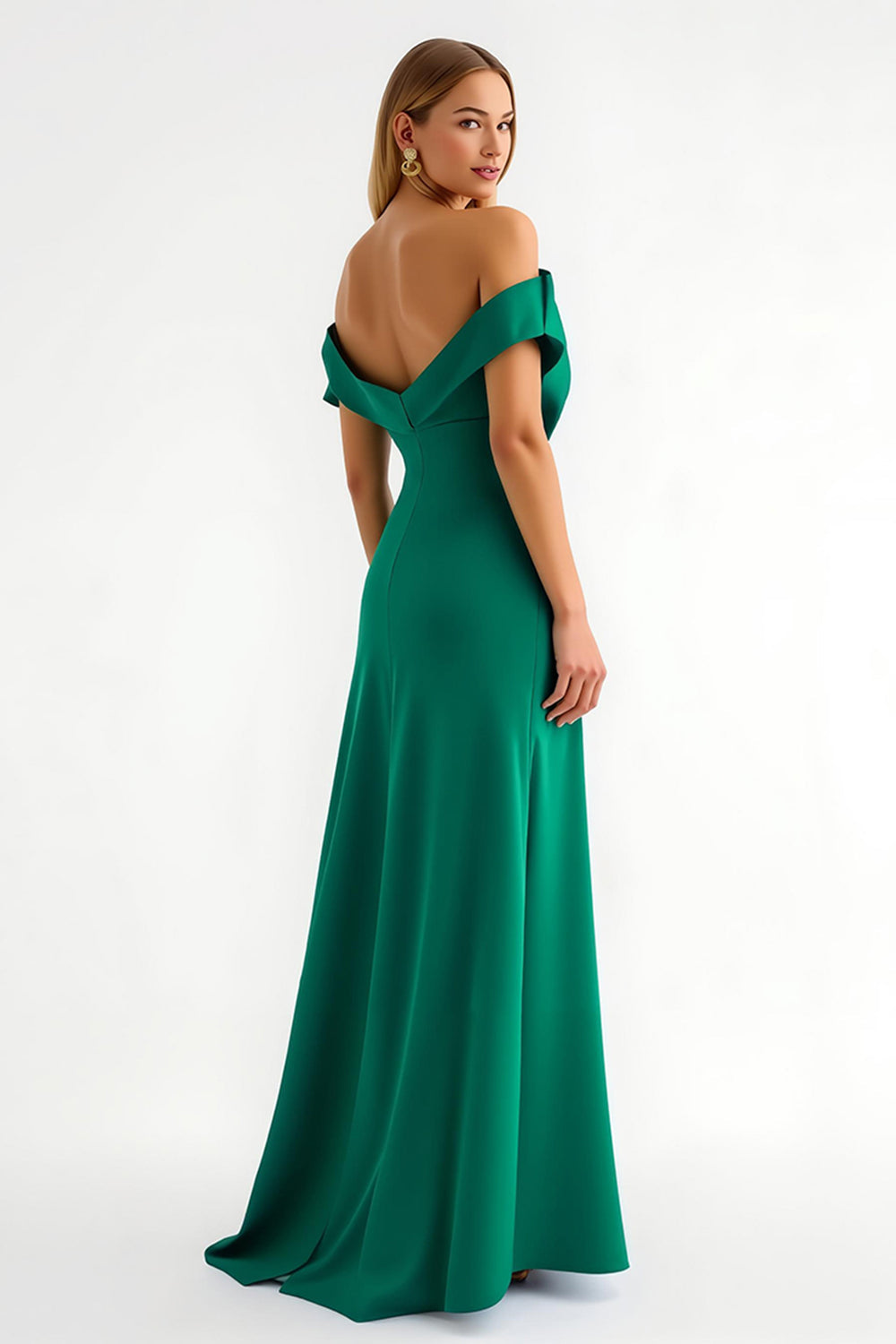 Dark Green A Line Off The Shoulder Satin Long Formal Dress