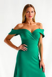 Dark Green A Line Off The Shoulder Satin Long Formal Dress