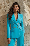 Blue Peak Lapel 2 Pieces Satin Women Tuxedo with Pockets