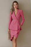 Fuchsia 2 Pieces Peak Lapel Pencil Midi Women Formal Suits with Pockets