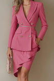 Fuchsia 2 Pieces Peak Lapel Pencil Midi Women Formal Suits with Pockets