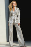 Sparkly Silver 2 Pieces Sequins Notched Lapel Women Formal Suits