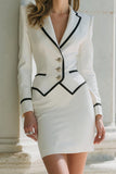 White 2 Pieces Pencil Notched Lapel Short Formal Suits with Sleeves