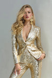 Sparkly Golden 2 Pieces Sequins Notched Lapel Women Formal Suits