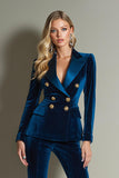 Royal Blue 2 Pieces Velvet Peak Lapel Women Formal Suits with Sleeves