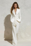 White 2 Pieces Notched Lapel Ruched Tuxedo with Sash