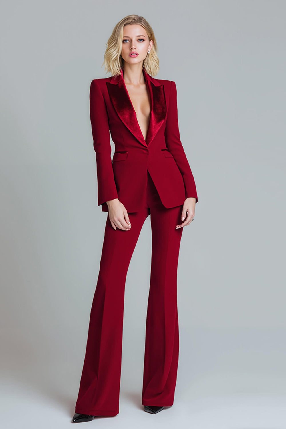Red 2 Pieces Peak Lapel Women Tuxedo with Sleeves
