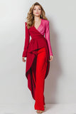 Red 2 Pieces Satin Shawl Lapel Women Tuxedo with Sleeves