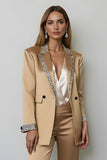 Sparkly Dark Golden Peak Lapel 2 Pieces Women Formal Suits